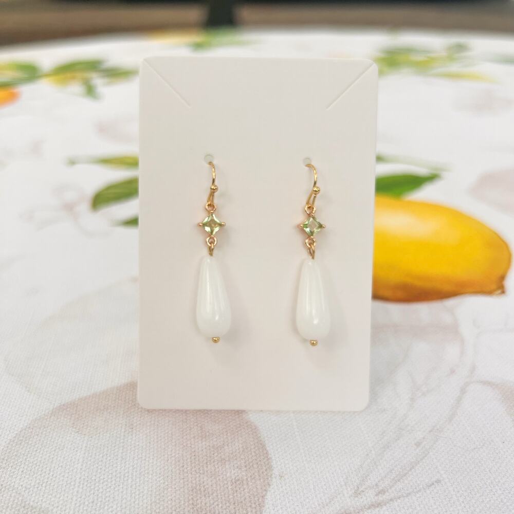 Peridot White August Birthstone Mint Fruit Green Czech Glass Casual Earrings